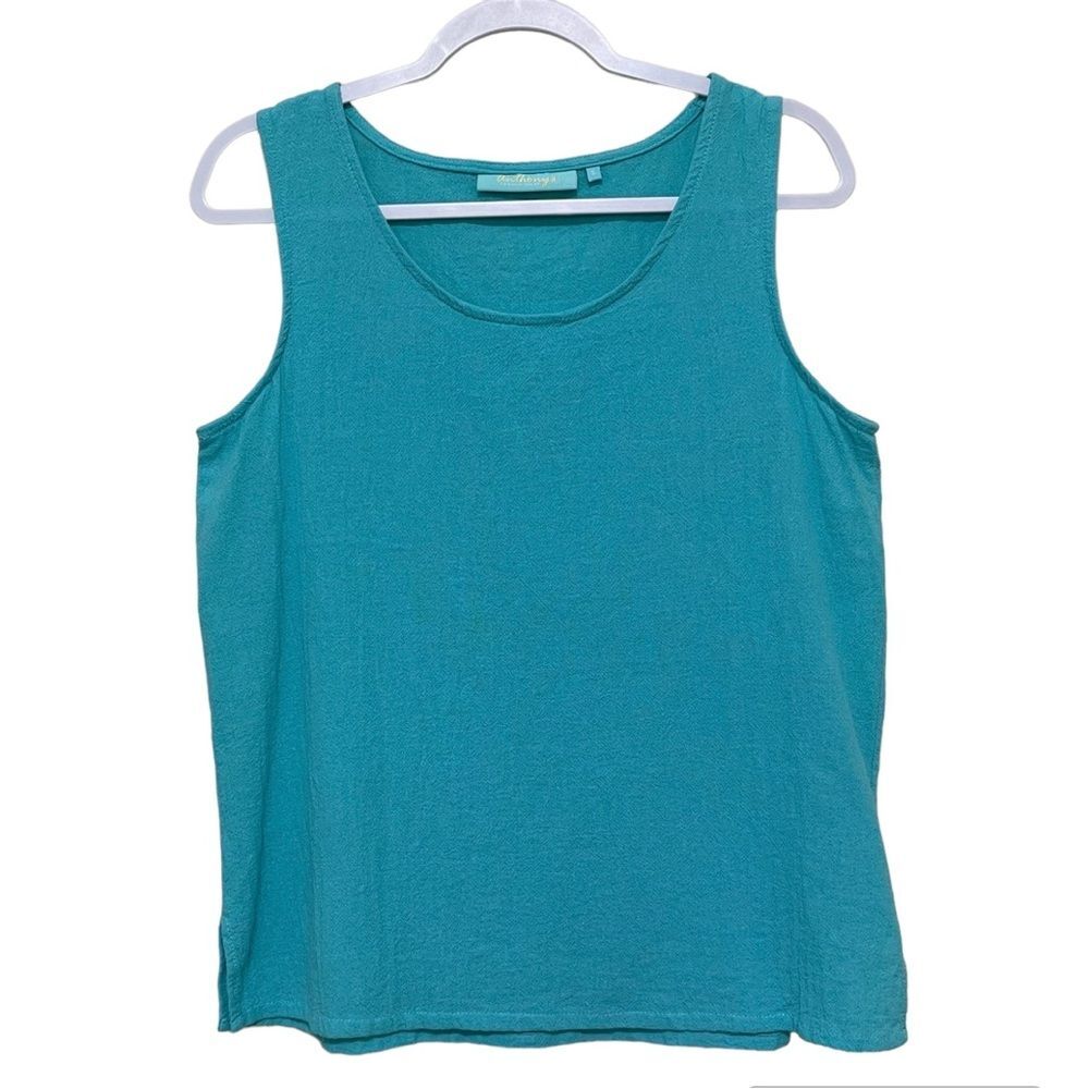 Anthony's Resort Wear Textured Slub Cotton 100% Cotton Tank Top Turquoise Size S